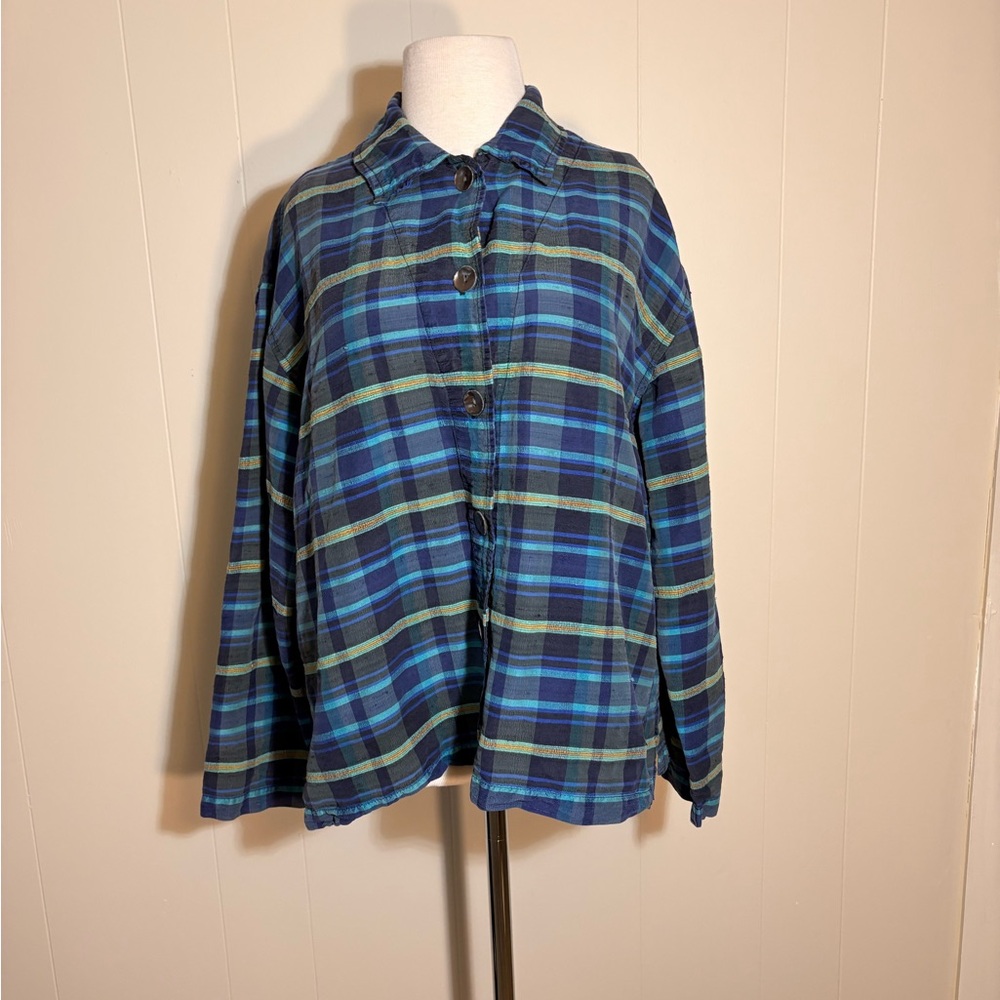 Chico's Blue and Green Plaid Casual Shirt
